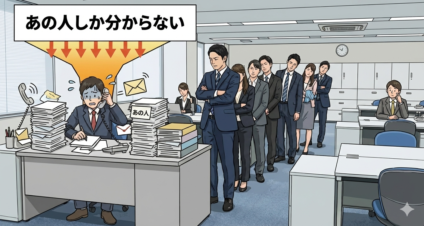 問い合わせが特定担当者に集中している業務課題のイメージ